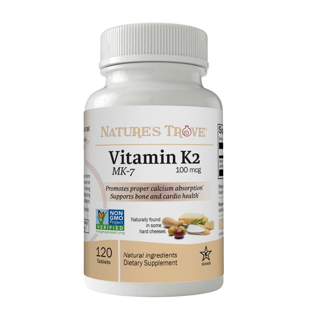 Supplément Vitamine K2 MK7, 100mcg, 120 comte, végétalien