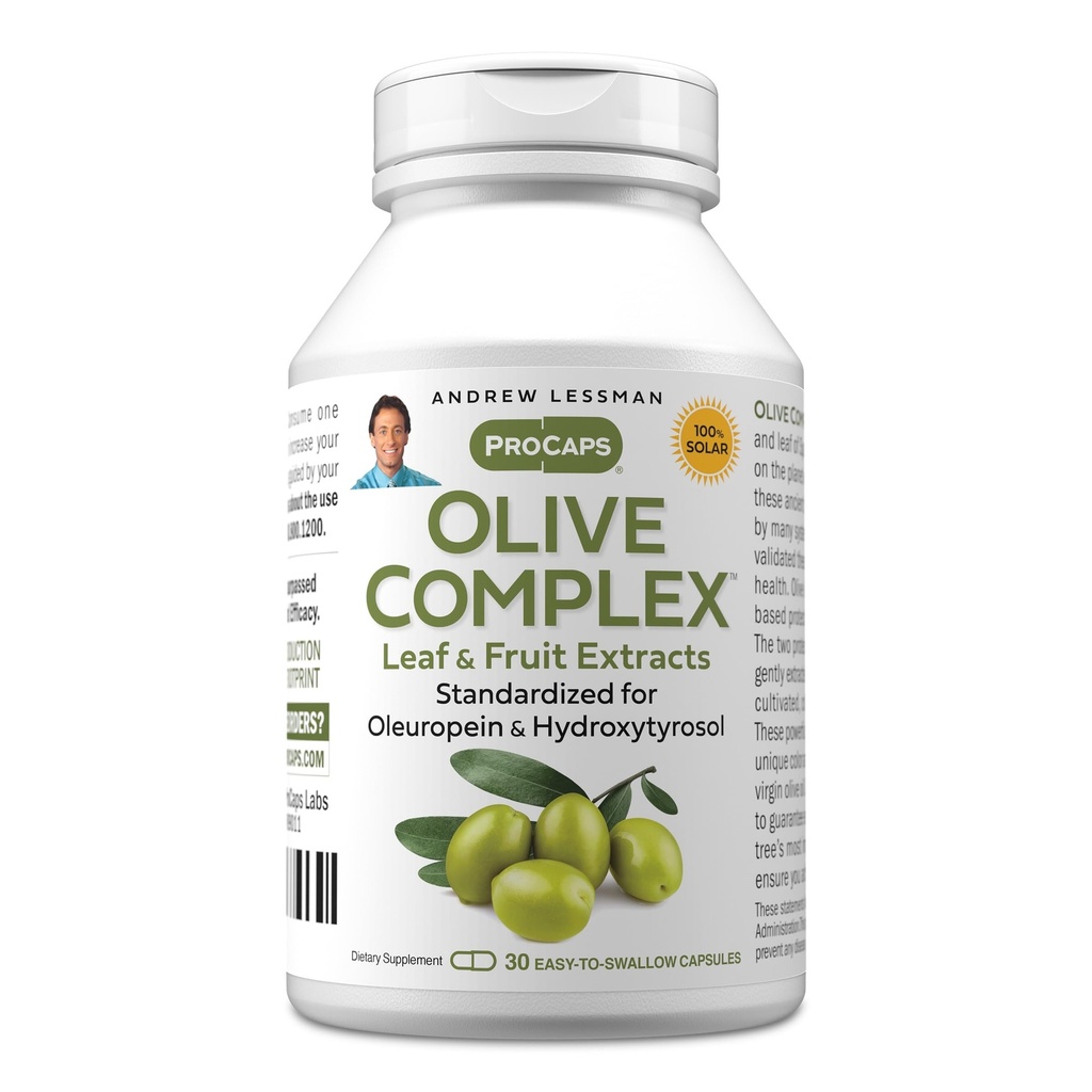 ANDREW LESSMAN Olive Complex - 30 Kapseln - Blatt- und Fruchtextrakte. Standardisiert für Oleuropein und Hydroxytyrosol, um Herz-Kreislauf- und Immungesundheit zu unterstützen. Kleine leicht zu Swallow Kapseln