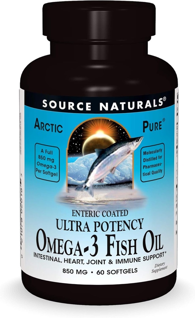 Quelle Naturals ArcticPure Omega-3 Fish Oil 850mg Ultra Potency EPA + DHA Für Herz, Gelenk, Gehirn und Immune Gesundheit -Enteric Coated für empfindliche Stomachs - 60 Softgels