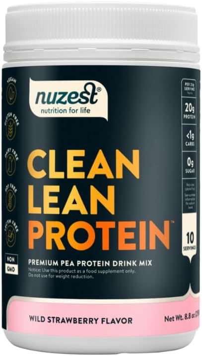 Nuzest - Vegan Pea Protein Powder - Clean Lean Protein, Premium Plant Based Protein Powder, Dairy Free, Gluten Free, GMO Free, Protein Shake, Wild Strawberry, 10 Servings, 8.8 oz