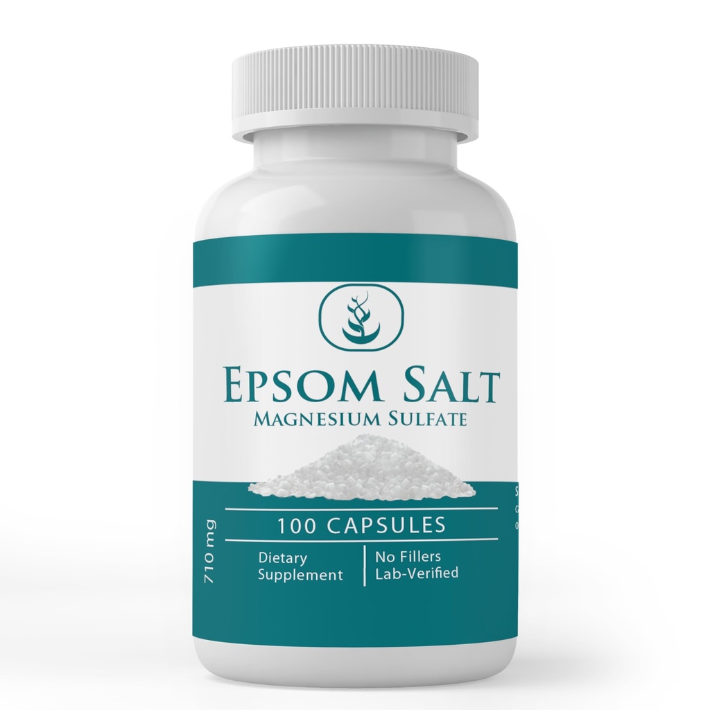Pure Original Zutaten Epsom Salz, (100 Kapseln) Immer rein, keine Additive oder Füllstoffe, Lab Verifiziert