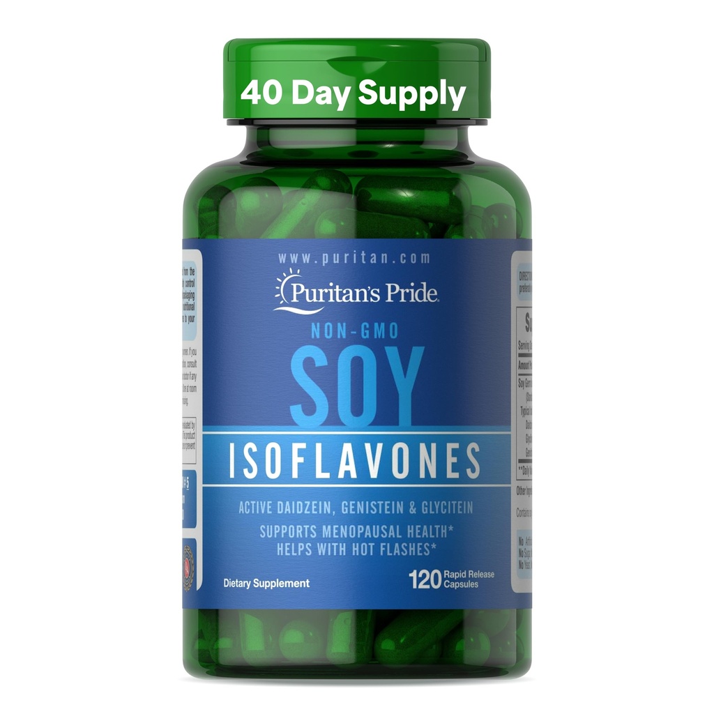 Puritan's Pride Non-GMO Soy Isoflavones 750mg, Nahrungsergänzung mit Active Daidzein, Genistein und Glycitein unterstützt Menopause und Hot Flashes, 120 Rapid Release Capsules