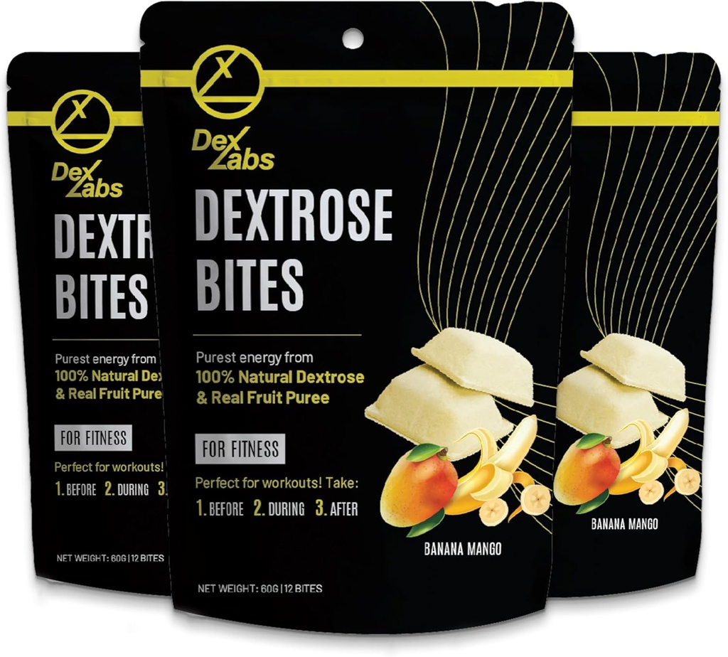 Morceaux de dextrose - Melts de dextrose fabriqués avec dextrose en poudre - Dextrose pour l'entraînement et l'énergie de fonctionnement Snacks - Comprimés de glucose Melts d'énergie portatifs (Banana Mango) (paquet de 03)