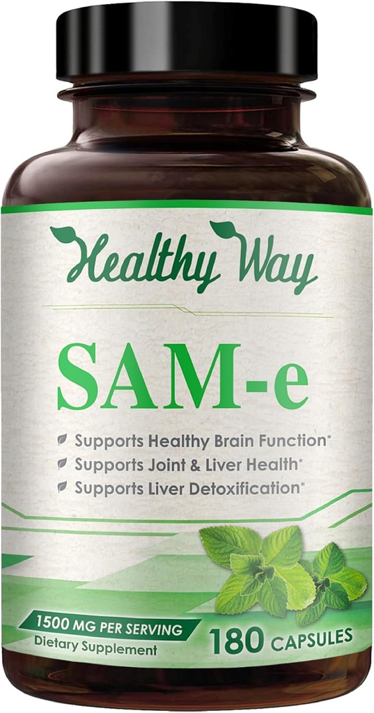 1500mg SAM-e Supplement - High Strength S-Adenosyl-L-Methionine Capsules 1500mg per Serving for Brain Liver and Mood Support - Non-GMO High Absorption Same Supplement (60 Servings)