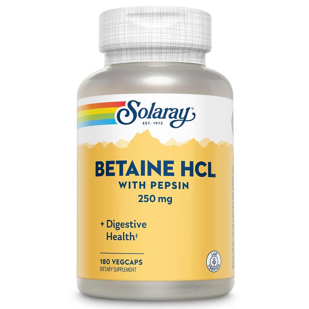 Solaray - HCl mit Pepsin - 250 mg - 180 Kapseln
