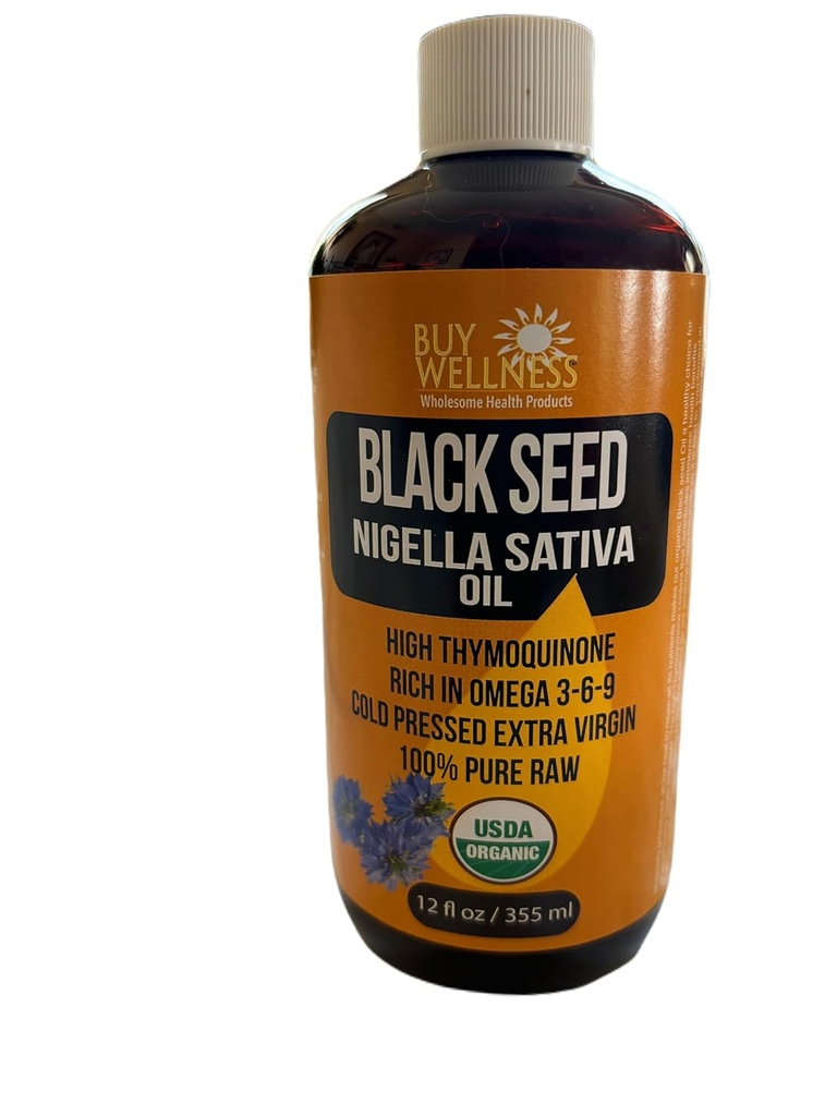 Kaufen Wellness Organic Blackseed Kaltgepresstes Öl Nigella Sativa reines schwarzes Cumin Öl High Thymoquinone, Leistungsstarkes Omega-reiches Öl 12 oz