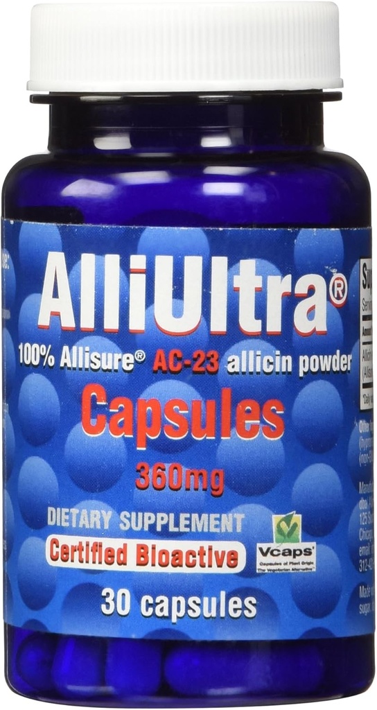 AlliUltra Kapseln 360mg – 30 Count | Hohe Festigkeit stabilisierte Allicin Knoblauch Ergänzung für natürliche Immununterstützung, pflanzenbasiert, Non-GMO, Vegan, Made in UK