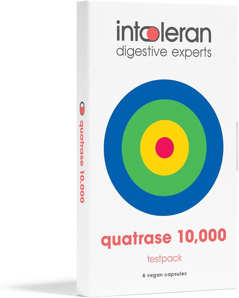 Intoleran Quatrase Forte Verdauungsenzyme Testpack - 6 Kapseln | Hoch dosierte Ergänzung für FODMAP Intolerance | Hilft Digest Lactose und komplexe Kohlenhydrate* | Pure & Vegan | Low FODMAP...