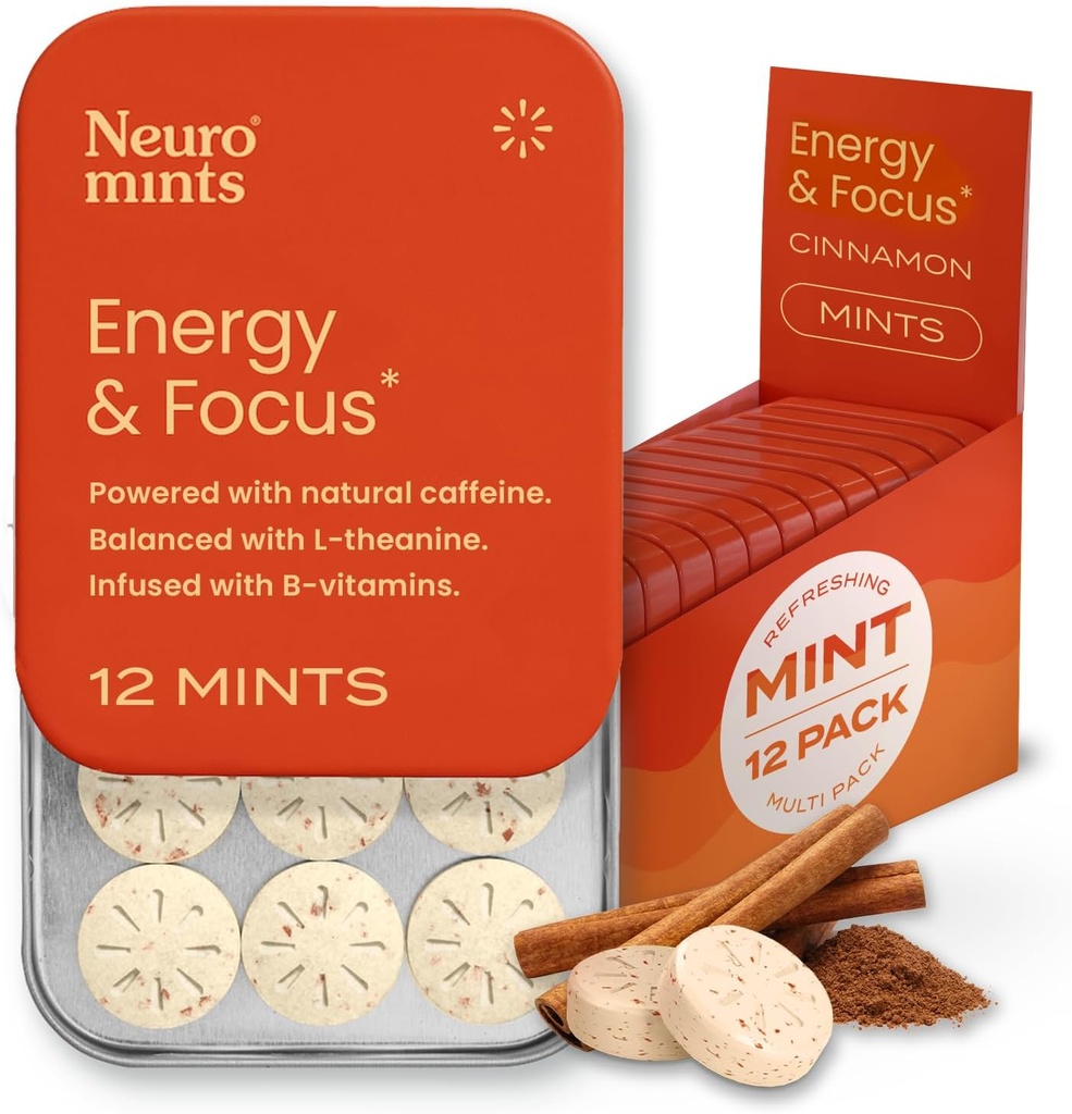 NeuroGum Energie Koffein Minze (144 Stück) - Zuckerfrei mit L-Theanin + Natürliches Koffein + Vitamin B12 & B6 - Nootropic Energy & Focus Supplement für Damen & Herren - Keto & Vegan, Cinnamon Flavor
