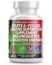 Nettoyer les nutraceutiques Fruits et légumes Supplément Rouges et vert Superfood - Balance de plus de 70 suppléments de fruits et légumes Capsules avec probiotiques Prébiotiques Enzymes digestifs - 120 Ct USA