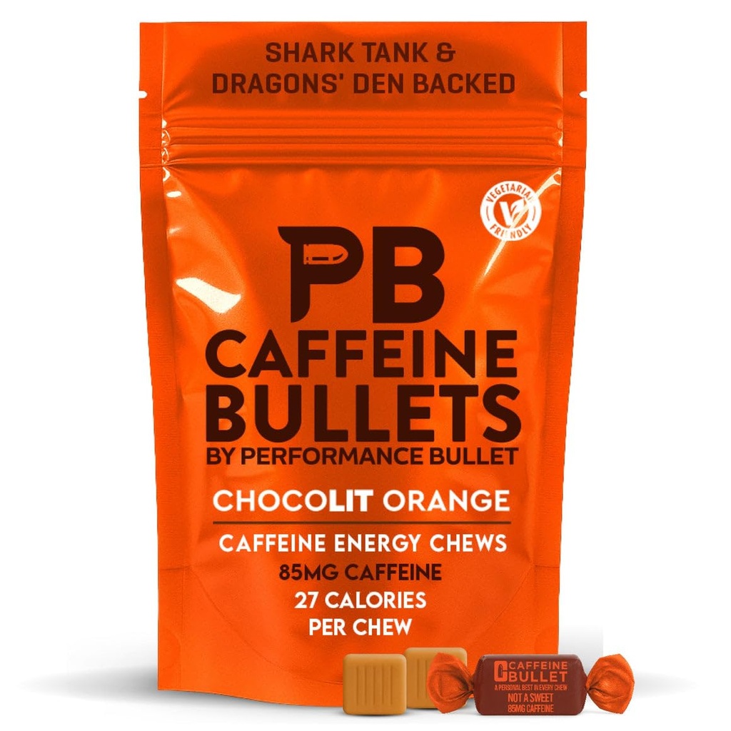 Koffein Bullet Energy Chews - Schokolade Orange. 40 * 85mg - Schneller Kick Than Pillen, Gels und Gum. Sportwissenschaft für Laufen, Radfahren, Gaming & A Pre Workout Endurance Boost.