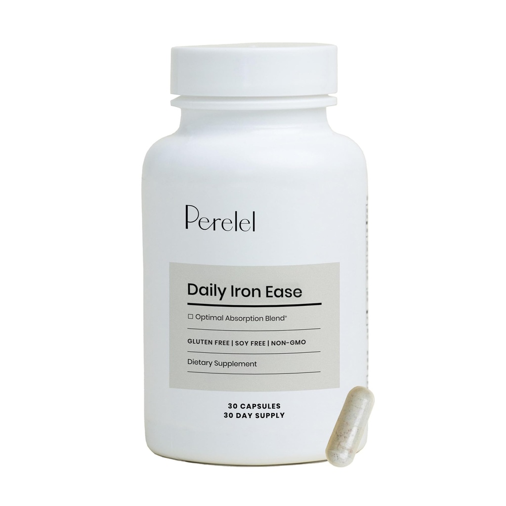 Perelel Daily Iron Ease, 15MG Eisenergänzungen mit Magnesium, Vitamin C, & Vitamin B12 für Nährstoff- & Energie-Unterstützung, Kapseln für Frauen und Männer, Soja, Dairy & Gluten frei, Non GMO, 30 Pillen