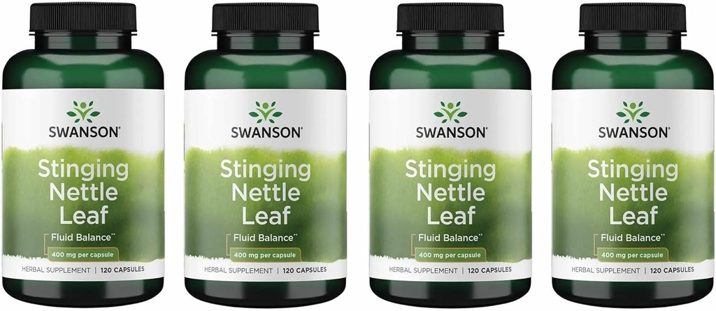 Swanson Sting Nettle Leaf (Urtica Dioica) - Kräuterergänzung Förderung Urinary Tract & Respiratory Health Support - Kann gesunde Fluid Balance unterstützen - (120 Kapseln) (4 Packung)