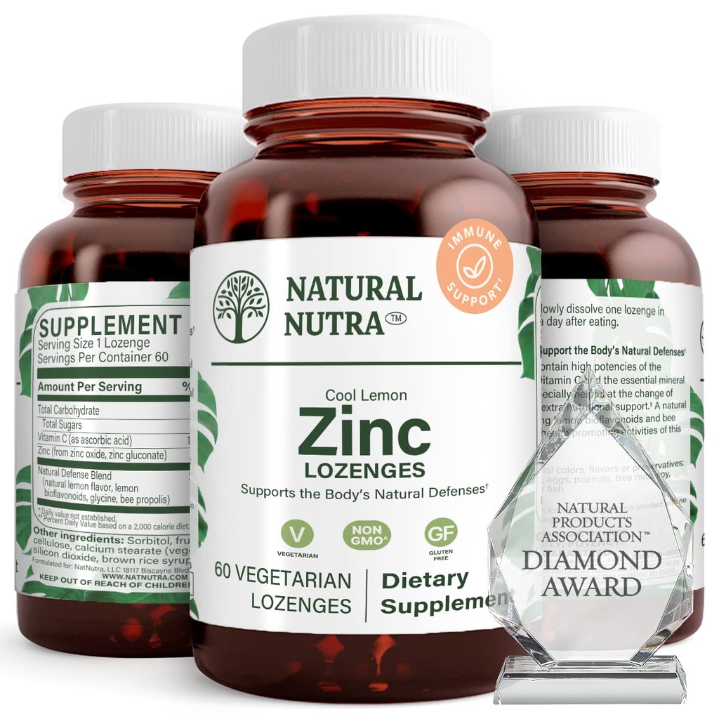 Natürliche Nutra Zinc Lozenges mit Vitamin C, Zitronengeschmack, Immununterstützung, Nervous System & Knochenstärke, Fortified with Bioflavonoids and Bee Propolis, Sublingual Zinc Gluconate, 60 Vegetarisch