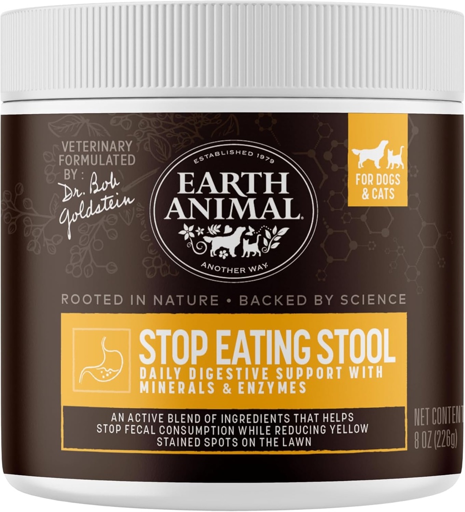 Earth Animal Apothecary Powder Supplement - Stop Eating Stool Nutritional Powder for Dogs & Cats - 8 oz