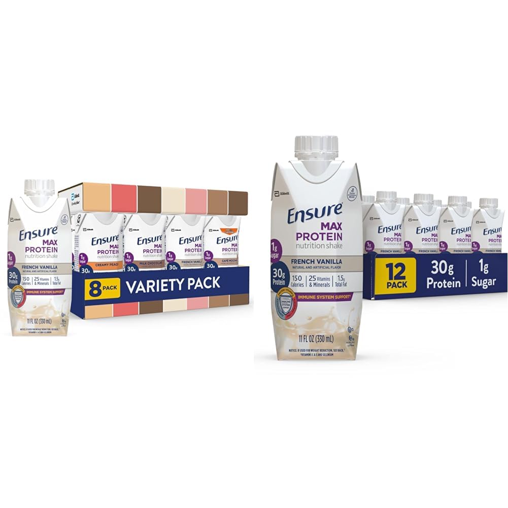Assurez-vous que Max Protein Nutrition agite, pack de variétés, avec 30g de protéines et Max Protein Nutrition agiter avec 30g de protéines, 1g de sucre, haute protéinée agiter, Vanille française, liquide, 11 fl oz (paquet de 12)