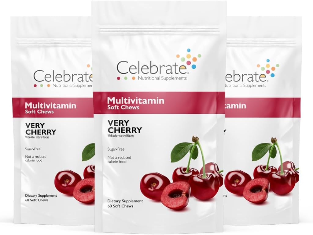 Celebrate Vitamins Bariatric Multivitamin Soft Chews - Essential Vitamins & Minerals, Sugar & Gluten Free - Gastric Bypass & Sleeve Gastrectomy Supplement - Cherry (180ct)