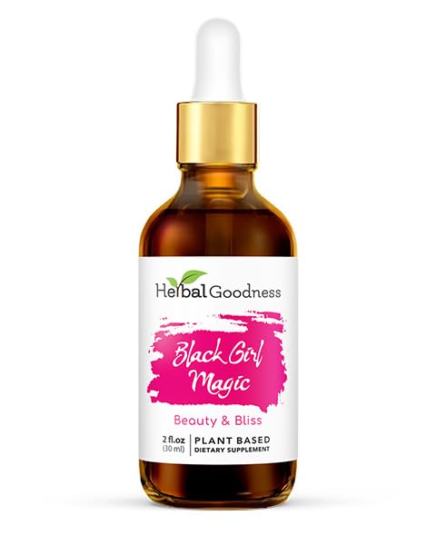 Herbal Goodness Black Girl Magic - Suppléments de peau pour les femmes, Radiant Skin Beauty Support, Essentiels aliments pour la peau, Suppléments Ashwagandha - 1 bouteille (2 fl oz)