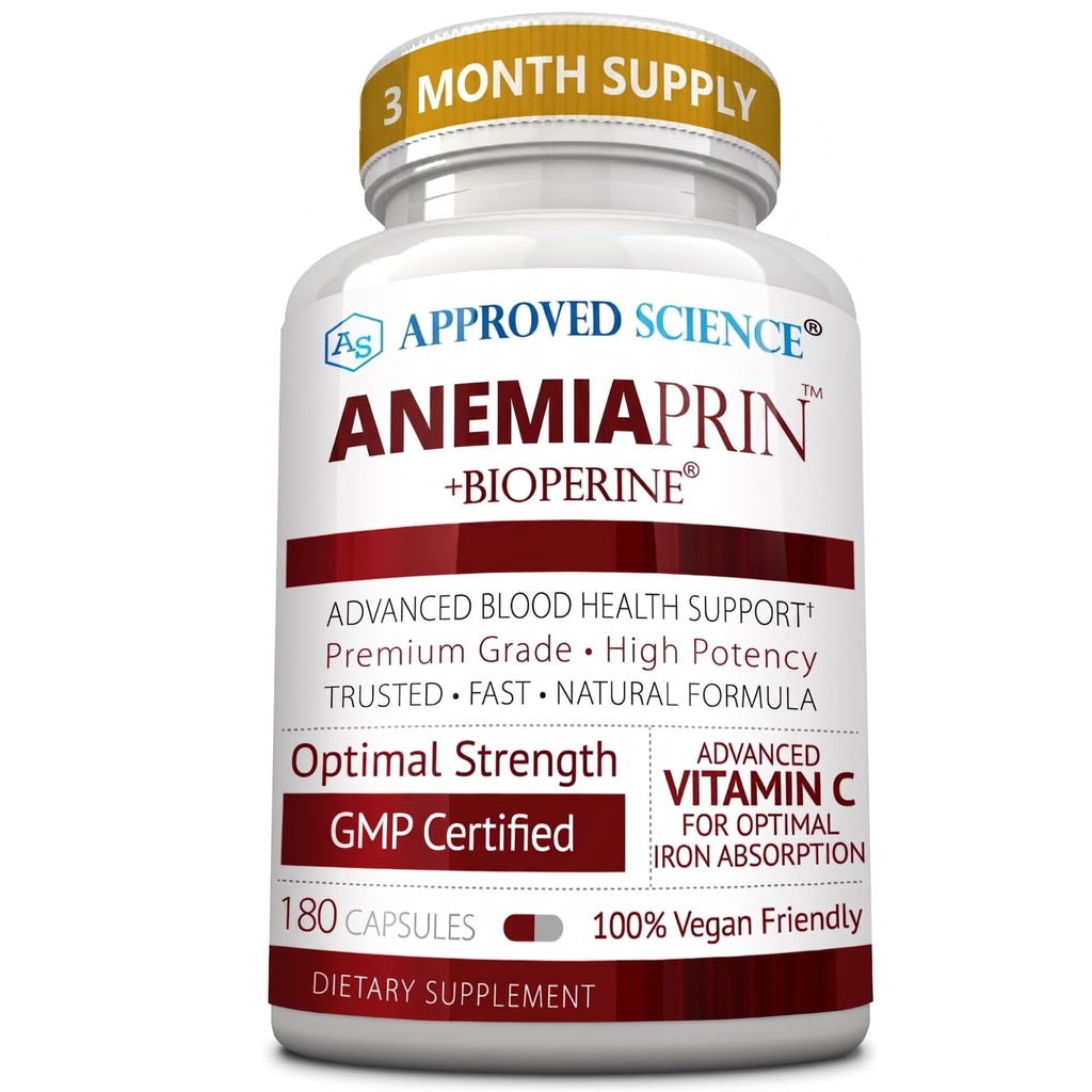 Genehmigte Wissenschaft Anemiaprin - Absorbierbares Eisen, Vitamin C - Gentle On Stomach - 180 Kapseln - 3 Monate Versorgung - Non-GMO, Vegan