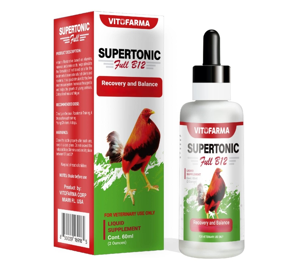 Supertonic Full B12 für Hahn - Multivitamin Booster für Hahnen, Vitamin Recovery Liquid 60ml