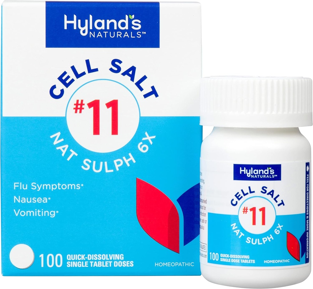 Hyland n° 11 comprimés de sel de sel de sulfate 6X, médicaments contre le rhume et la grippe, soulagement des nausées, comprimés à dissolution rapide, 100 comtes