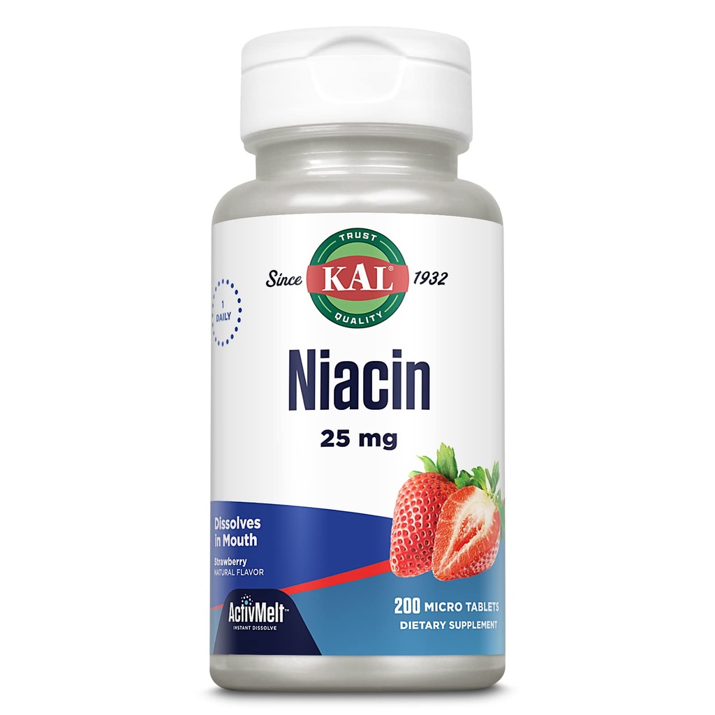 Kal 25 Mg Niacin Tabletten, Erdbeere, 200 Zähler
