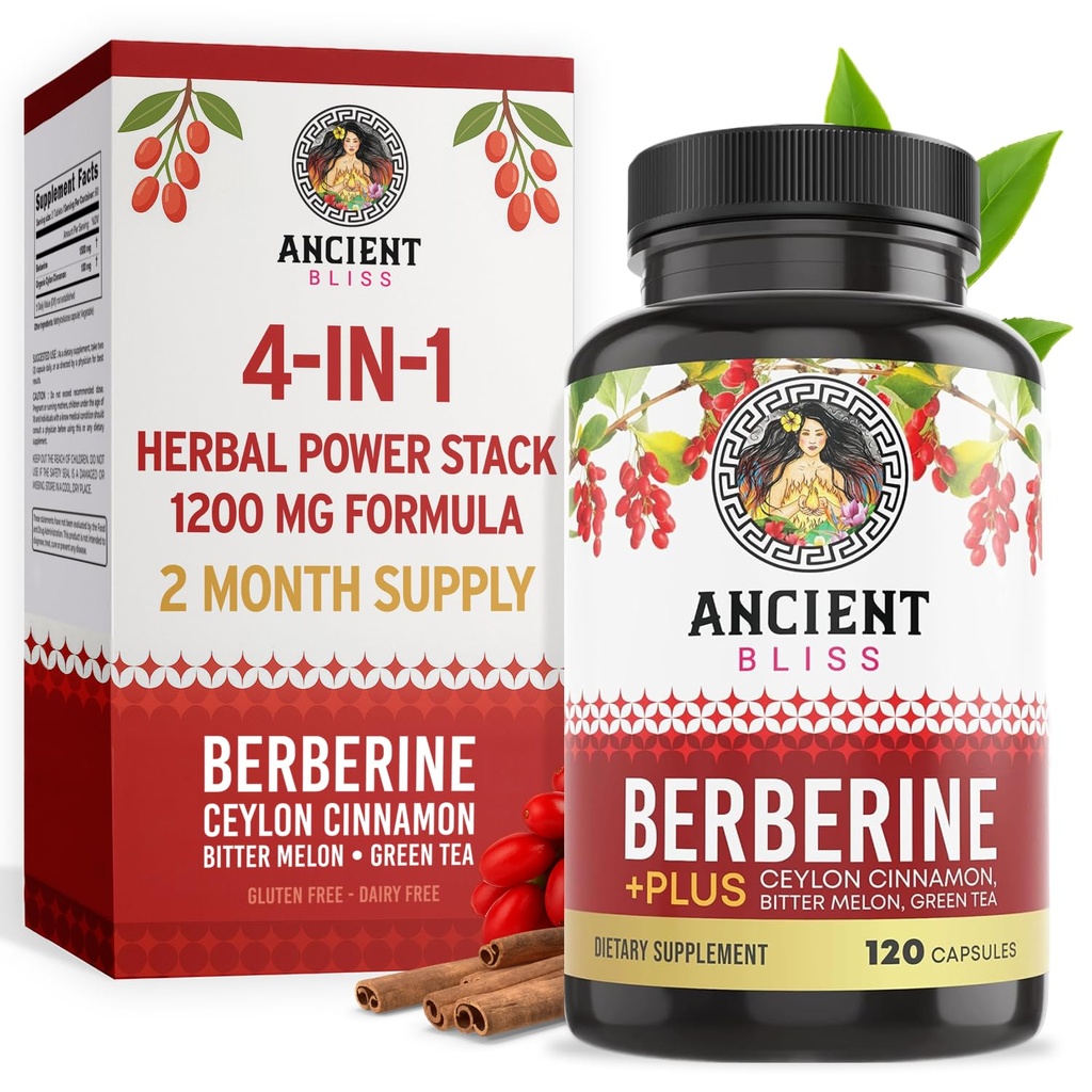Antike Bliss Berberine HCL 1200mg mit Ceylon Cinnamon, Bitter Melon und Green Tea Extract - 120 Kapseln