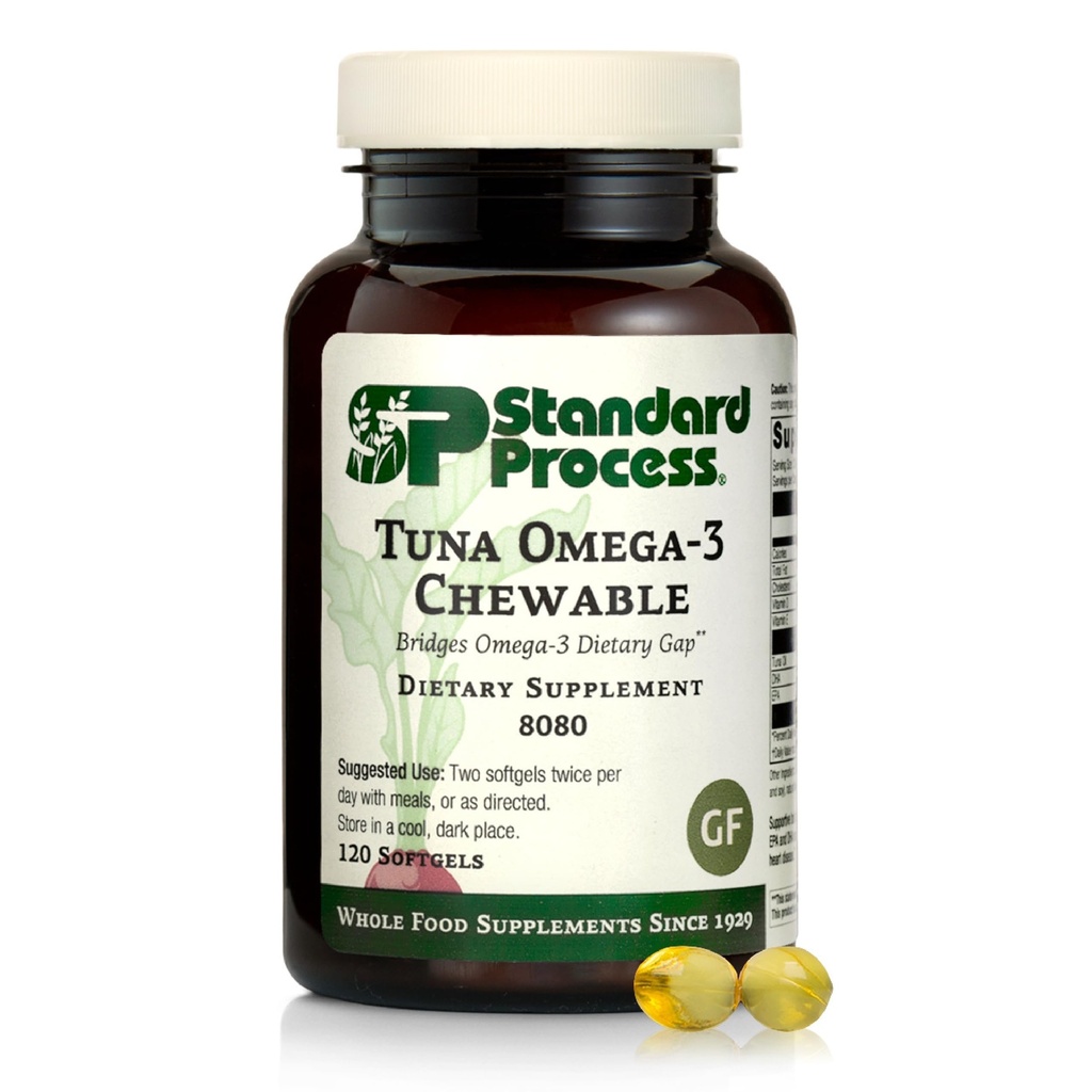 Tuna Oméga-3 à croquer - Supplément à l'huile de poisson avec DHA - Supplément Oméga-3 pour soutenir la santé du cerveau et des yeux - Excellente source d'antioxydants - Sans gluten et sans lait - 120 Softgels