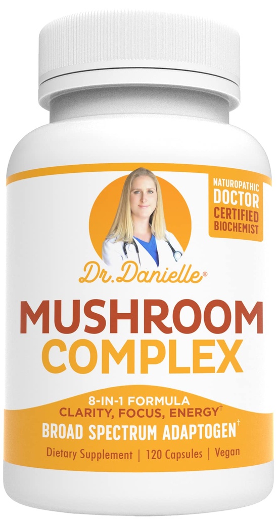 Meilleur complexe de champignons organiques - Soutien de l'aide immunitaire - Lion's Mane, Cordyceps et Reishi - Supplément adaptogène - Wellness, Stress Relief, Memory & Cognitive Support, Dr Danielle - 120 Veggie Caps