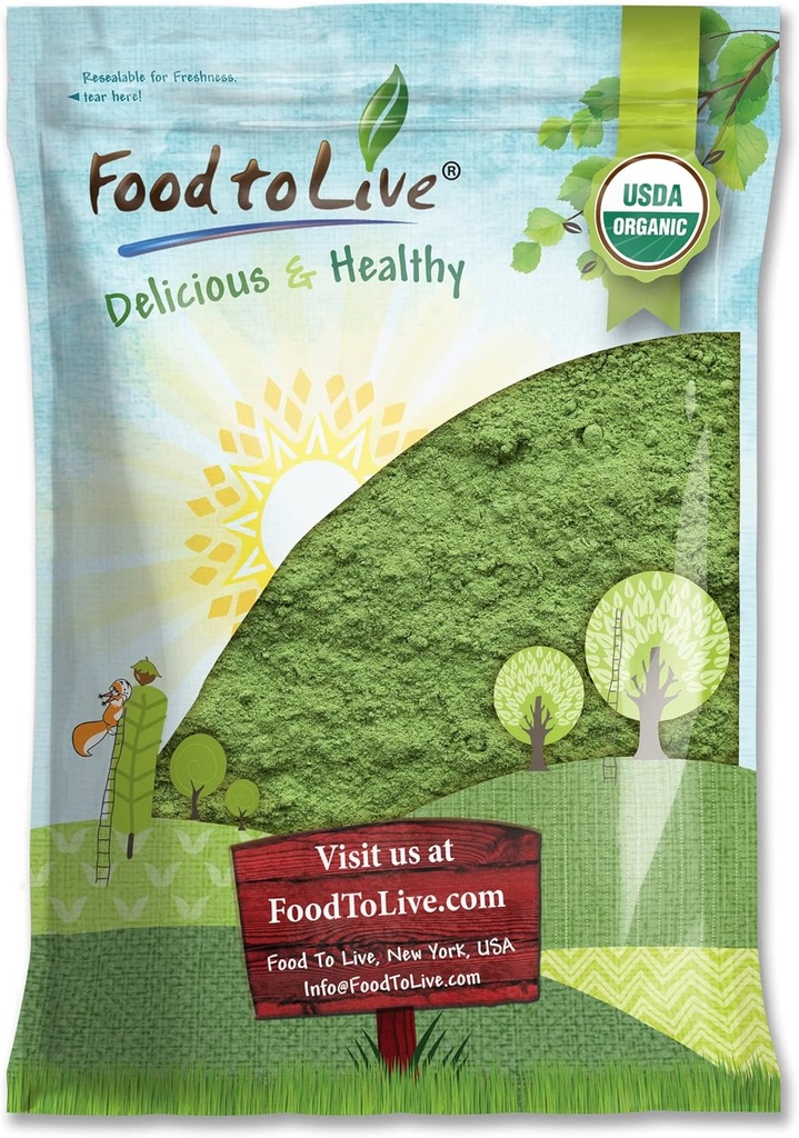 Mélange de poudre de SuperGreens bio, 6 livres – Kale mélangé, Moringa, Spiruline, Poudres de Blé. Non OGM, pur, végétalien, en vrac. Riche en antioxydants, chlorophylle. Idéal pour les jus, smoothies, cuisson