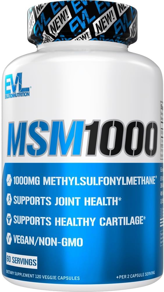 Evlution Nutrition MSM1000-1000 MG Methylsulfonylmethan-Ergänzung - Joint Health Support - Cartilage Supplement - Vegan + Non-GMO MSM Kapseln - 60 Portionen