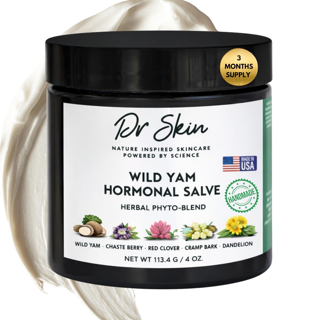 Dr. Skin Wild Yam Crème pour Hormone Balance 4 oz 100% bio ménopause naturelle et support périménopause, crème à base de plantes pour les femmes PMS, Flashs chauds, Swings d'humeur, Sueurs de nuit, Crampes de soulagement