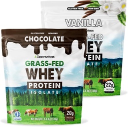 Opportuniteas Poudre Isolée de Protéines de Choco de la Foie d'herbe - 20g Poudre de Protéines sans édulcorants artificiels, vaches sans hormones, non OGM - 5lb