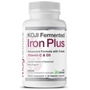 Koji Fermented Iron Plus - Eisen-Ergänzung mit Vitamin C, Vitamin D3 und Folate für Blutunterstützung, leicht absorbiert und Bioverfügbar, Stomach Friendly, Vegan, Non-GMO - 60 Kapseln