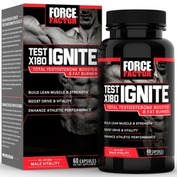 FORCE FACTOR Test X180 Ignite Total Testostérone Booster pour hommes avec graines de fénugreek et extrait de thé vert pour construire le muscle maigre, stimuler l'énergie et améliorer la performance, 60 comte