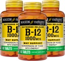 MASON NATURAL B-12 1000Mcg Comprimés à libération prolongée de cyanocobalamine, bouteilles de 60 tasses (paquet de 3)