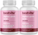 Acide alpha lipoïque 600 mg (par gélule) avec Biotine pour améliorer l'absorption (240 capsules végétariennes) (2 x 120) Pas de remplissage - Pas de stéarate - Pas d'agents de débit