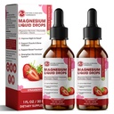 M inch Magnésium Glycinat liquide, haute absorption Magnésium gouttes liquides avec fibre de cellulose, Bromelain, vitamine B6, C, D, zinc, supplément de magnésium pour les enfants et les adultes, fraise, 2 pack