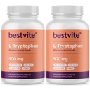 BESTVITE L-Tryptophane 500 mg par gélule (240 gélules végétariennes) (2 boîtes) - Pas de stéarate - Pas de silice - Pas de gélatine - Vegan - Sans gluten - Non OGM