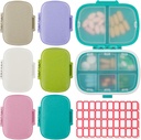 6 Pack Travel Pill Organizer 8 Compartiments Portable Pill Case avec étiquette Petit contenant de pilules pour poche Purse Medicine Dispenser de stockage Porte-vitamine imperméable