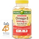 Spring Valley Omega-3 Huile de poisson Gels doux, 1000 mg, 180 Compte, complément alimentaire, Omega-3 Acides gras avec 45 Diabète Décodé