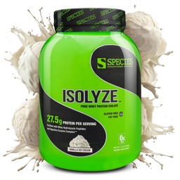 Espèce Nutrition Isolyze Poudre de protéines de lactosérum, 100 % d'isolat de lactosérum pour la musculation, 27,5 g de protéines par scoop, pas de sucre et faible en gras (Vanilla Ice Cream, 44 portions)