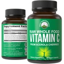 Peak Performance Raw Ganze Nahrung natürliche Vitamin C Kapseln von Acerola Kirsche für maximale Absorption. Vegan USA Sourced Vitamin C Supplement 90 Pillen. 500 mg Servieren oder 2 Portionen 1000mg
