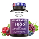 Remèdes tout-naturels de Thomas Resveratrol 1600mg Supplément antioxydant trans-résveratrol biologique avec extrait de graines de raisin biologique et Quercetin- Anti-Age et soutien cardiovasculaire- 120 Capsules
