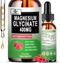 Magnésium Glycinate 400mg, Liquide Magnésium Glycinate gouttes 6X Haute Absorption pour os, Immunissable Support, Vegan, Non-OGM, Sans gluten