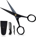 Ciseaux de moustache d'Ontaki pour homme - 5 pouces, noir - Bevelier en acier à haute teneur en carbone allemand pour la précision - Ciseaux à bout de barbe - Comprend le kit de toilettage avec la moustache et les peignes à barbe et la poche porteuse