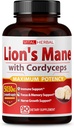 VITAL HERBAL Lions Mane Champignon avec Cordyceps Capsules Équivalent à 5030mg - Potence maximale L-Theanine Ashwagandha Supplément Cerveau pour Focus Memory Energy Mood Support 90 jours