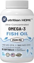 Triple Strength Omega 3 Fish Oil 3000 mg EPA & DHA, 2520mg Omega 3 Fettsäuren 1440mg EPA + 960mg DHA Best Essential Fatty Acids Premium Burpless Softgel Supplements (90)
