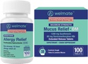 WELMATE Ensemble total de soins respiratoires : soulagement de l'allergie Fexofenadine HCl 60mg (100Ct) Antihistaminique non somnolent de 12 heures + soulagement maximal du mucus DM 1200mg Guaifenesine et 60mg DXM (100Ct)