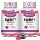 2 Pack Lutein Gummmies Supplément santé des yeux pour les adultes, Lutein & Zeaxanthin Suppléments Vitamines des yeux Gummies, Bilberry avec lutéine pour promouvoir l'oeil et la vision - 120 Gummies